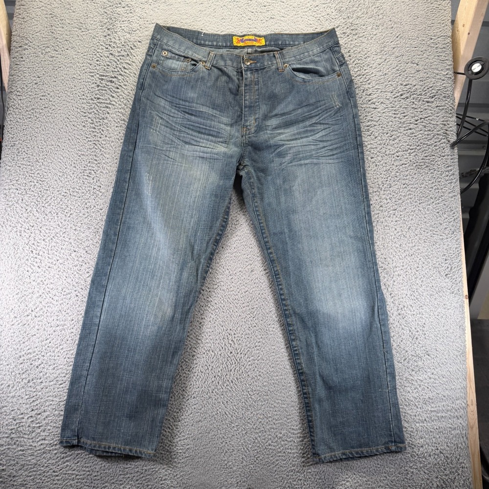 Vintage Fusai Jeans Mens 42x32 Blue Cotton Denim Straight Baggy Workwear Western